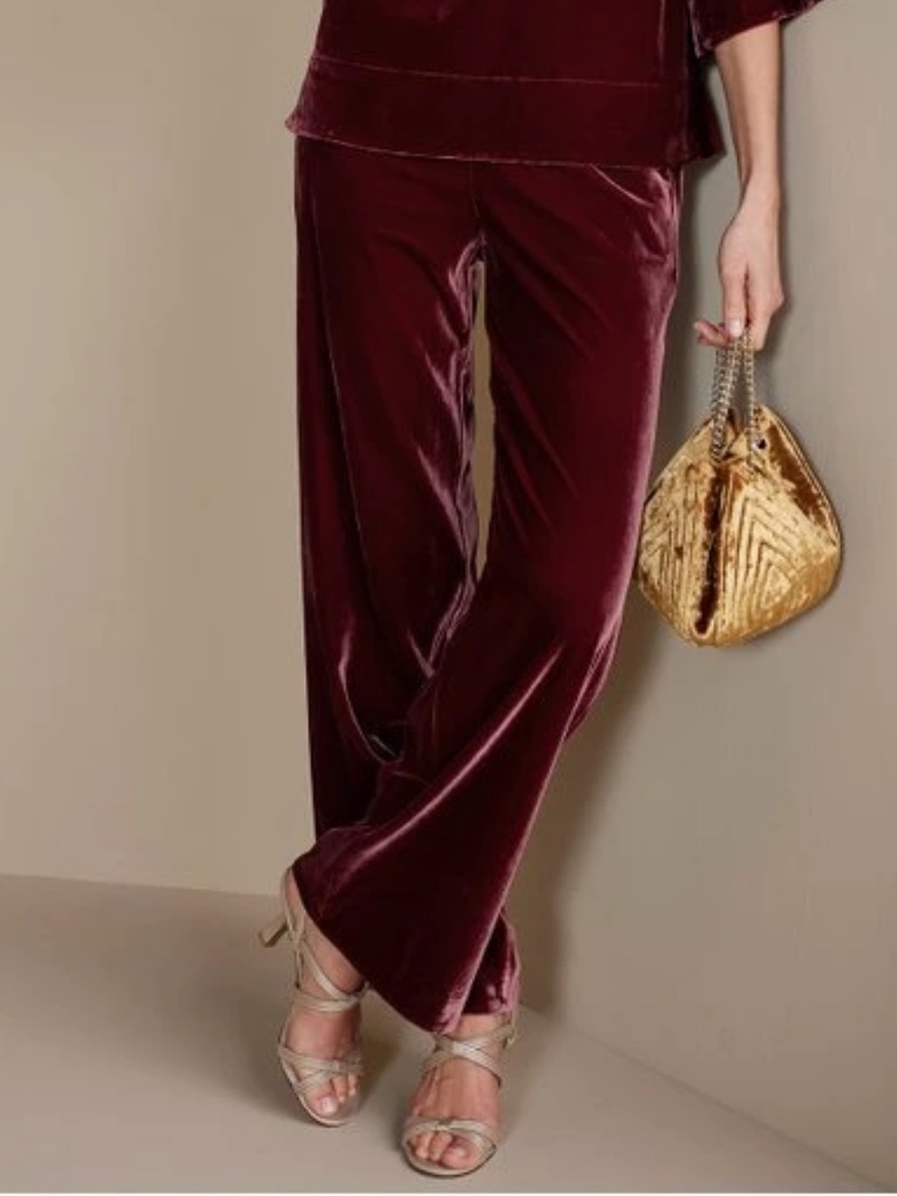 Soft Surroundings Women PS Cabernet Elastic Waist Aria Velvet Wide Leg Pants NWT